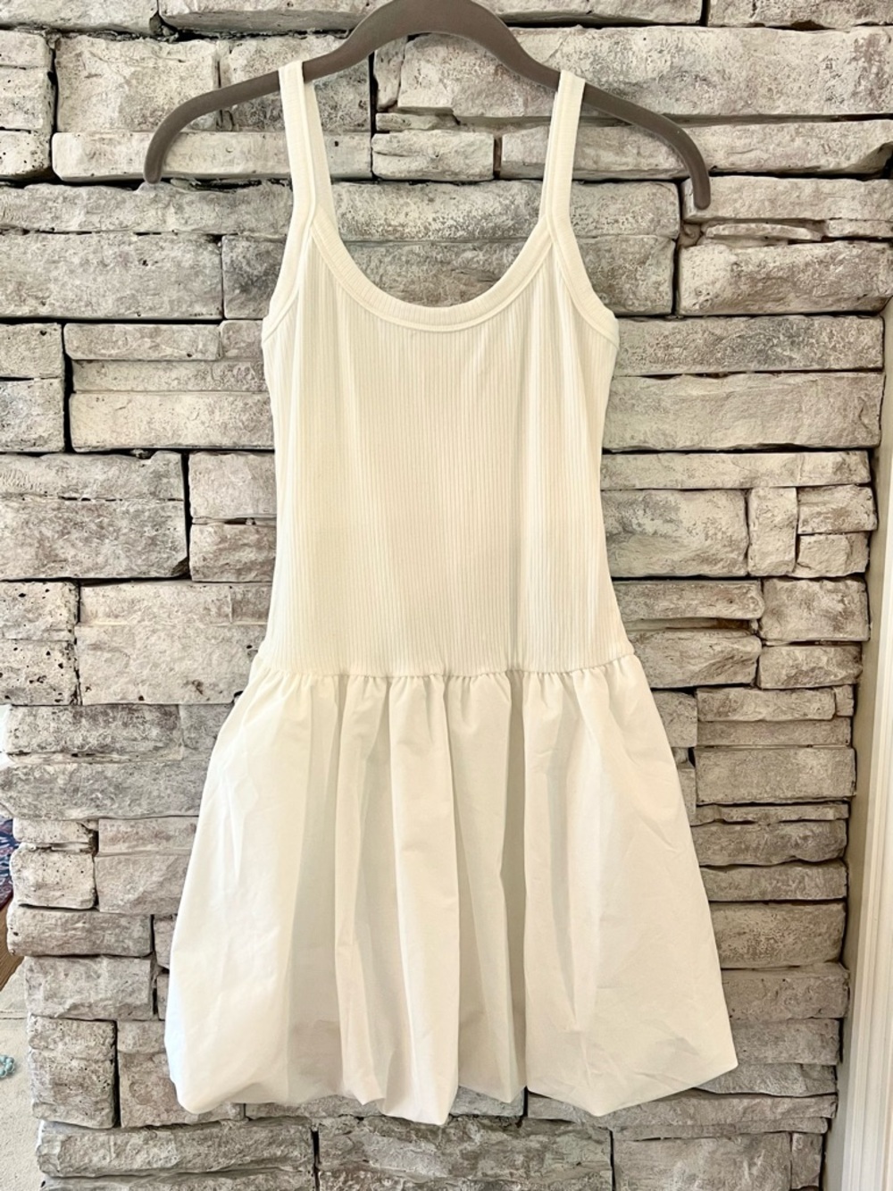 Good Luck Gem White Ribbed Tank Bubble Hem Dress Size Medium NWT